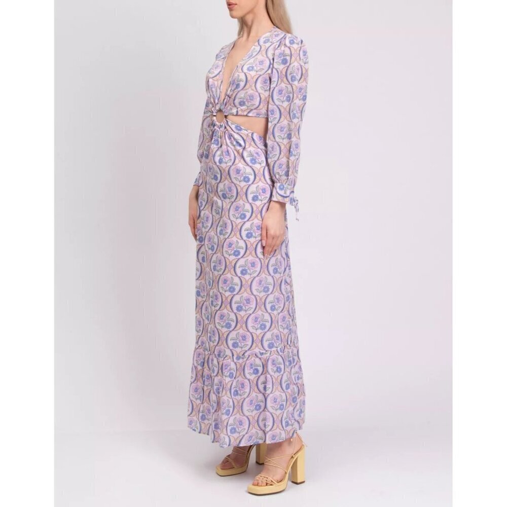 Antik‎ Batik Tanissa Cutout Floral- Print Cotton-Voile Maxi Dress-L